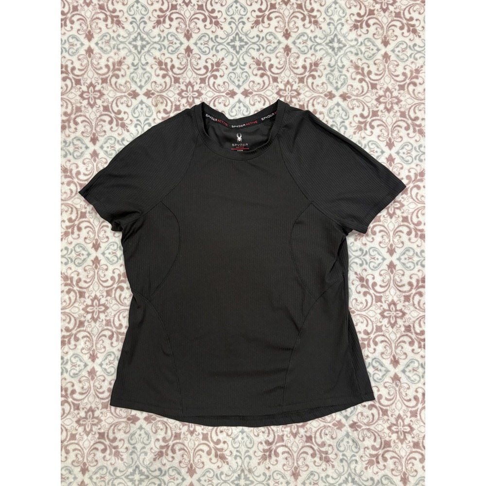 Spyder Active Womens Ribbed Short Sleeve Performance Top Black Size Medium